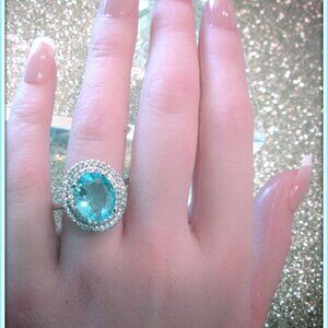 Aquamarine stunning oval cut gemstone 925 sterling silver ladies ring size 9
